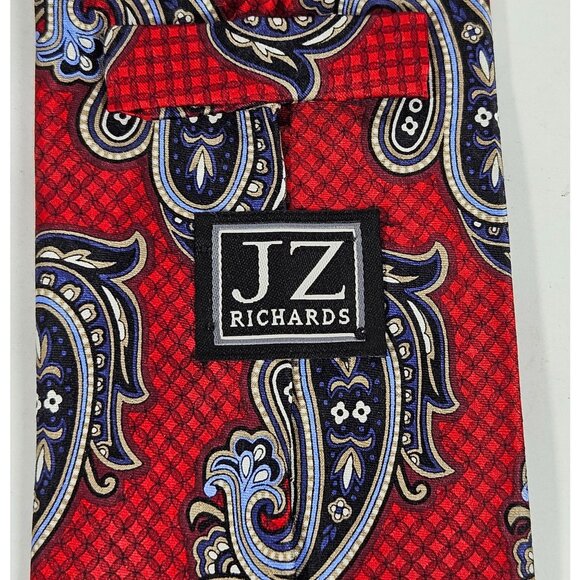 JZ Richards Red & Black Paisley Silk Tie Classic Necktie Handmade In USA - Picture 3 of 12
